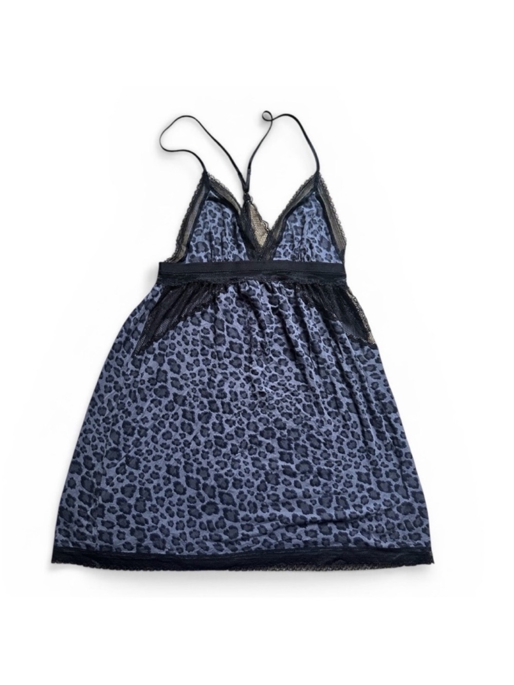 Blue Leopard Lace-Trim Chemise Nightdress - Unbranded